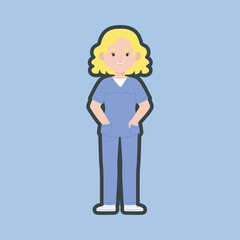 female nurse with outline flat vector design.