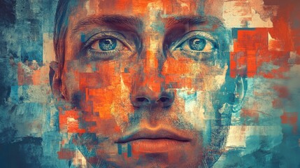 Surreal Portrait Representing Data Privacy and Cybersecurity with Abstract Elements and Human Face Features