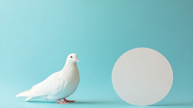 Dove symbolizing peace next to a blank speech bubble on a vibrant background representing communication and tranquility.