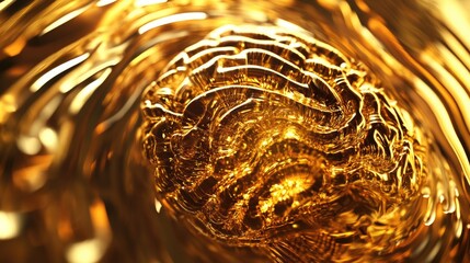Golden brain symbolizing cognitive growth and financial expansion with abstract swirling background and space for text inclusion