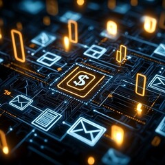 Online Payment Solutions in the Digital Finance Network Technology Graphic Futuristic Close-up View Virtual Transactions