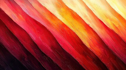 Abstract painting with vibrant red, orange, and yellow waves.