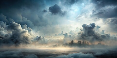 Obraz premium Mysterious Foggy Landscape with Cloudy Sky and Smoke , mystical, fog, mystical, fog, cloud