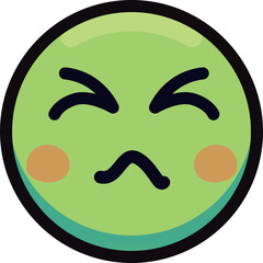Green face emoji expressing sickness or nausea with scrunched eyes.
