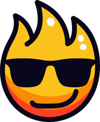 Cool fire emoji wearing sunglasses with a smiling expression.