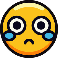 Crying emoji with large eyes and tears on a yellow face.