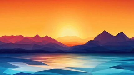 Vibrant Orange Sunset Abstract Background with Geometric Shapes Ideal for Modern Graphic Design and Artistic Projects