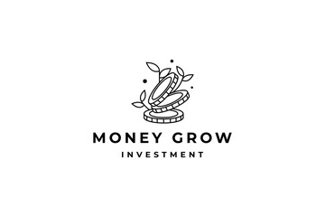 coin leaf money grow investment logo design