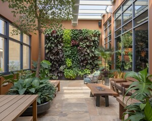 A photo of an eco friendly biophilic indoor space Lush Biophilic Corridor