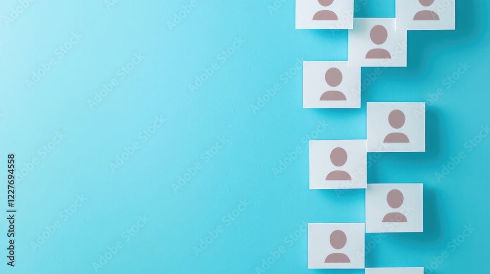 Wall mural organizational chart layout with placeholder images on a blue background for business presentations 