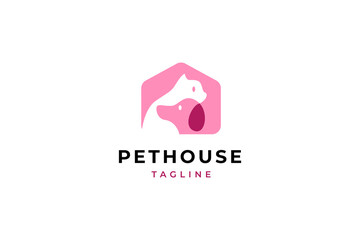 dog cat pet home care logo in flat illustration vector design style