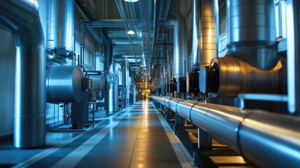 Fototapeta premium Industrial Facility Interior with Pipes and Machinery for Energy Efficiency Improvements
