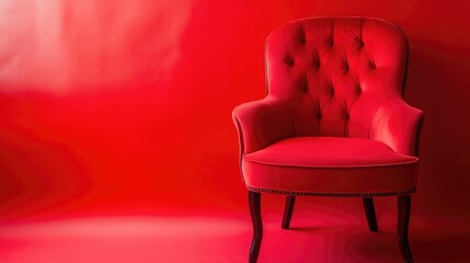 Vibrant red photo booth chair against a bright red backdrop perfect for lively party photography and memorable moments