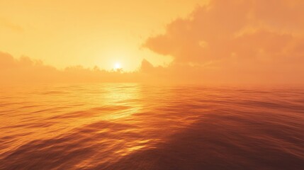 Fototapeta premium Sunset over tranquil ocean with orange skies reflecting on the water creating a serene and peaceful horizon landscape.