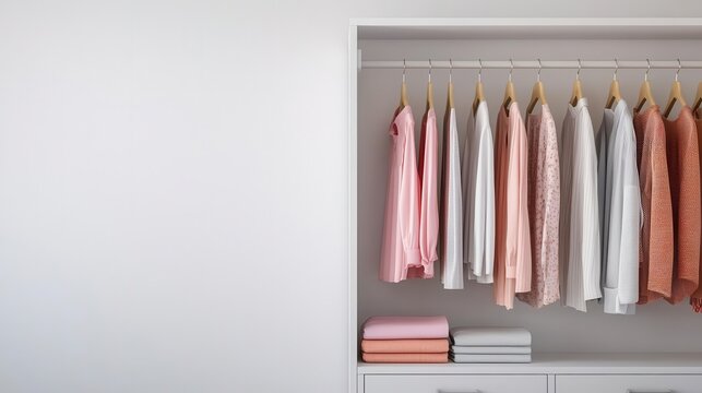 Closet with custom shelving, pullout drawers, and multilevel hanging rods for maximum organization