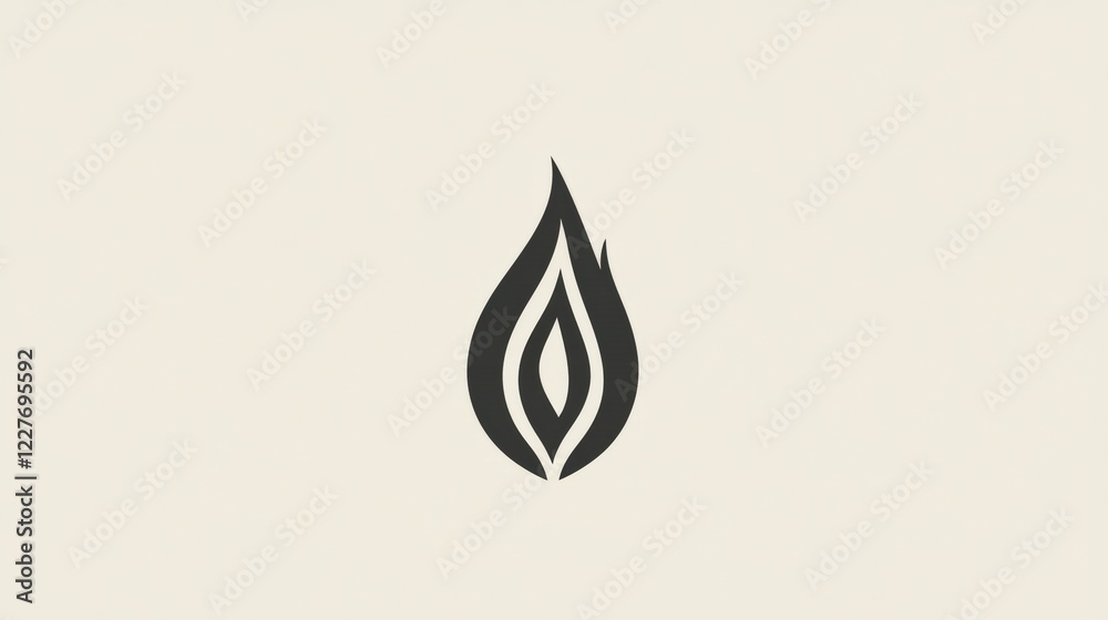 Poster stylized flame icon on a neutral background representing warmth, light, and energy in a modern desig
