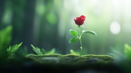 Single Red Rose in a Forest