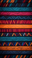 A vibrant pattern of colorful stripes with intricate designs, showcasing a mix of bold colors and textures.