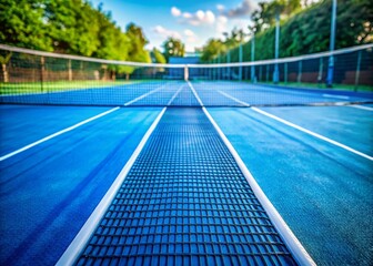 Blue Tennis Court Player Perspective: Vibrant Stock Photo