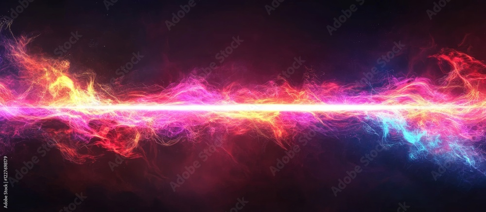 Poster vibrant abstract neon light strip with glowing energy effect in fantasy style creating a dynamic bac
