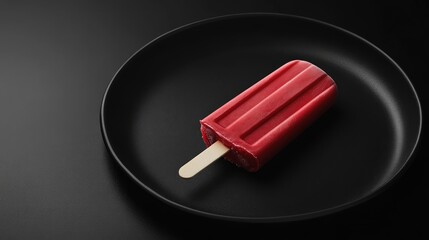 Organic Raspberry Popsicle on Black Plate with Blank Space for Healthy Summer Treat Advertisement