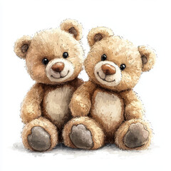 Fototapeta premium Cute teddy bears sitting together, showcasing their soft fur and friendly smiles