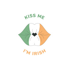 Irish kiss. Lips in the colors of the Irish flag. St Patrick's Day design element for tee shirt, card, poster, sticker.