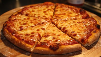 Delicious Personal Pan Pizza Slice Topped with Cheese and Assorted Fresh Ingredients on a Wooden Serving Board