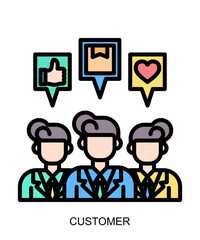 Color filled black line product presentation icon