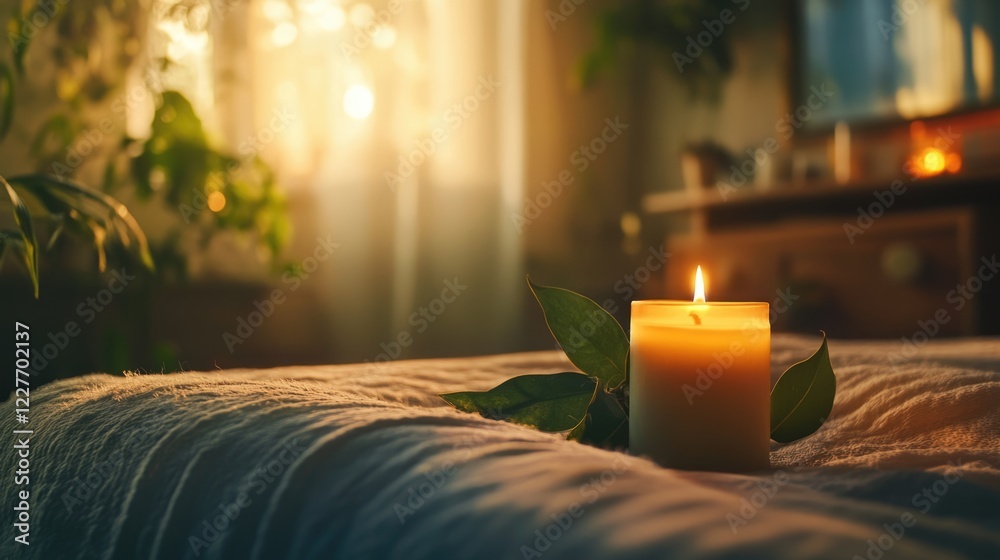 Poster cozy ambiance with serene candle flames perfect for relaxation and wellness concepts with space for 