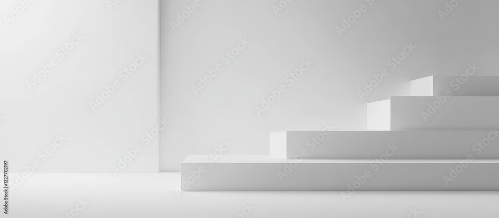 Poster clean minimalist white wall mockup with stairs for product display advertisement showcasing design p