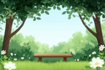 Peaceful cartoon clearing in the woods with grassy field nature scene animated environment serene viewpoint