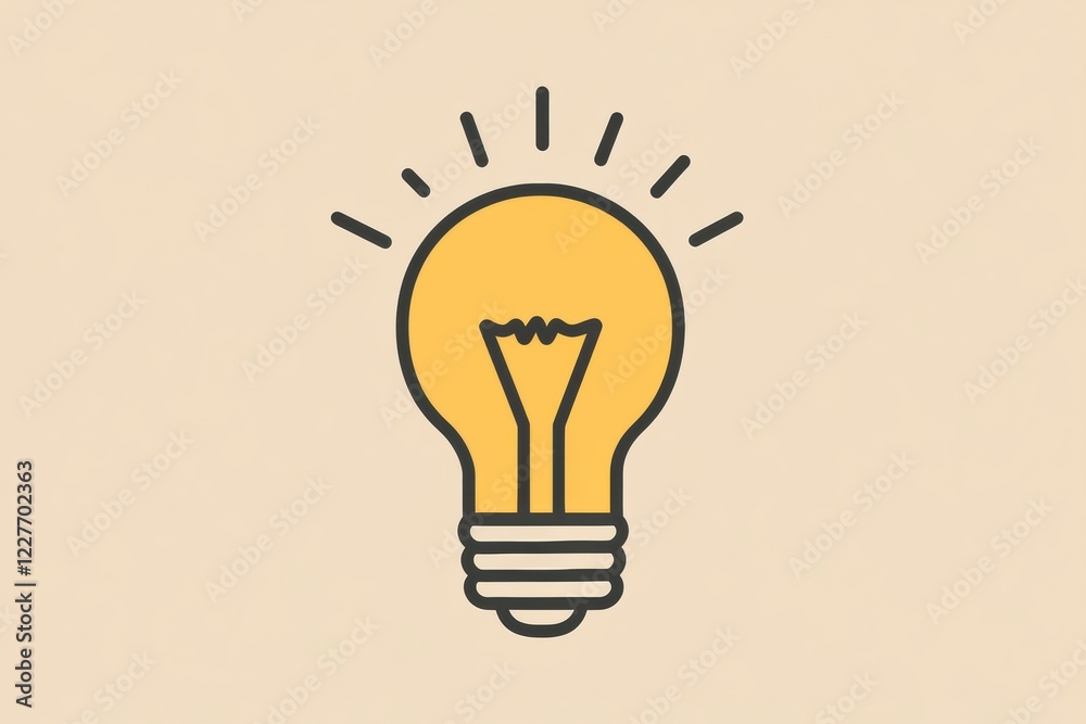 Poster Bright light bulb illustration showcasing its design and energy efficiency with simple, clear lines and warm colors. Generative AI
