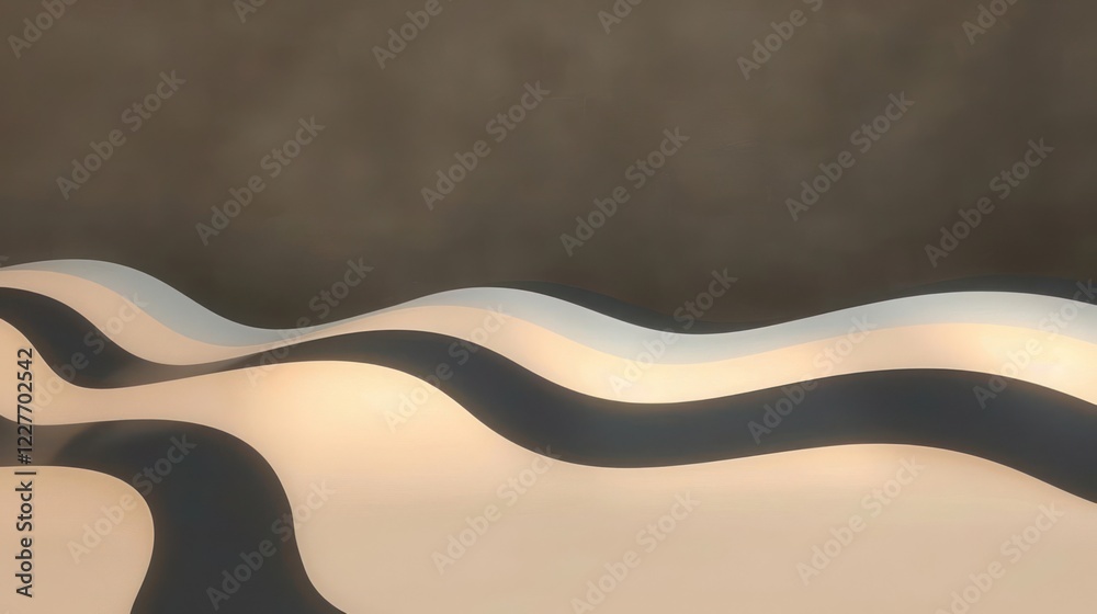 Poster abstract wavy surface design with contrasting colors and soft lighting in a minimalist setting