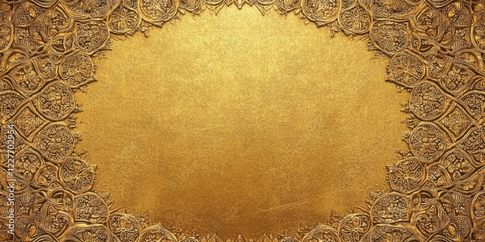 Aufkleber intricate golden islamic pattern with geometric designs and floral motifs featuring ample empty spac