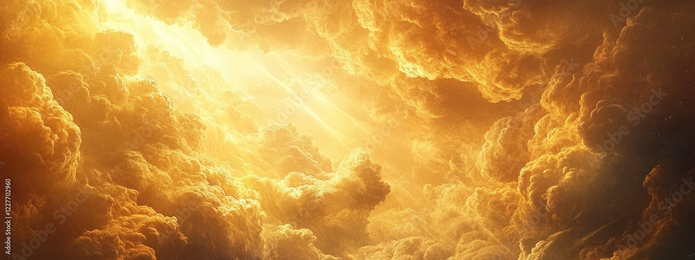Wall mural dramatic clouds illuminated by golden sunlight creating a powerful and serene atmosphere with ample 