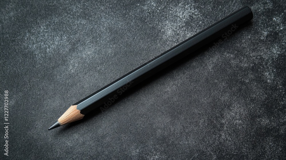 Poster Sleek black pencil resting on a textured surface ready for writing and inspiring creativity in a minimalistic setting