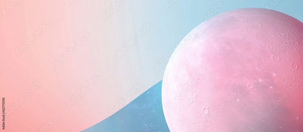 Aufkleber Abstract Cosmic Wallpaper with Pink Moon and Soft Gradient for Galactic Theme Decor Featuring Empty Space for Text Integration
