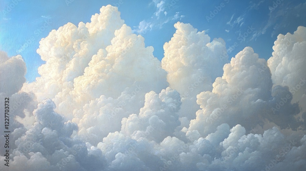 Poster cumulonimbus clouds against a tranquil sky evoking calmness and reflection