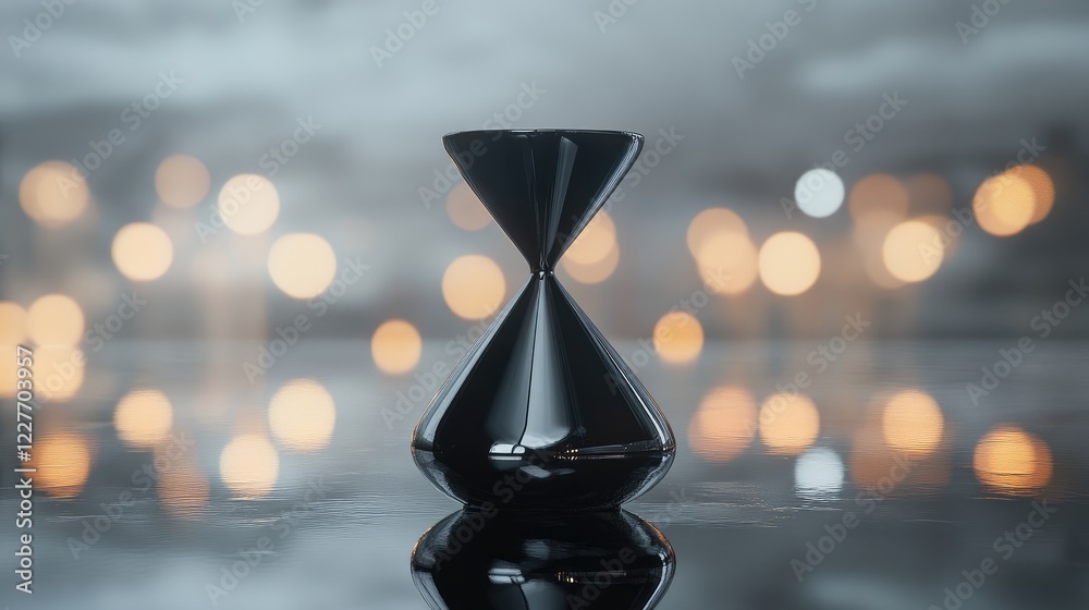 Aufkleber elegant hourglass sculpture on reflective surface with artistic bokeh background showcasing modern d