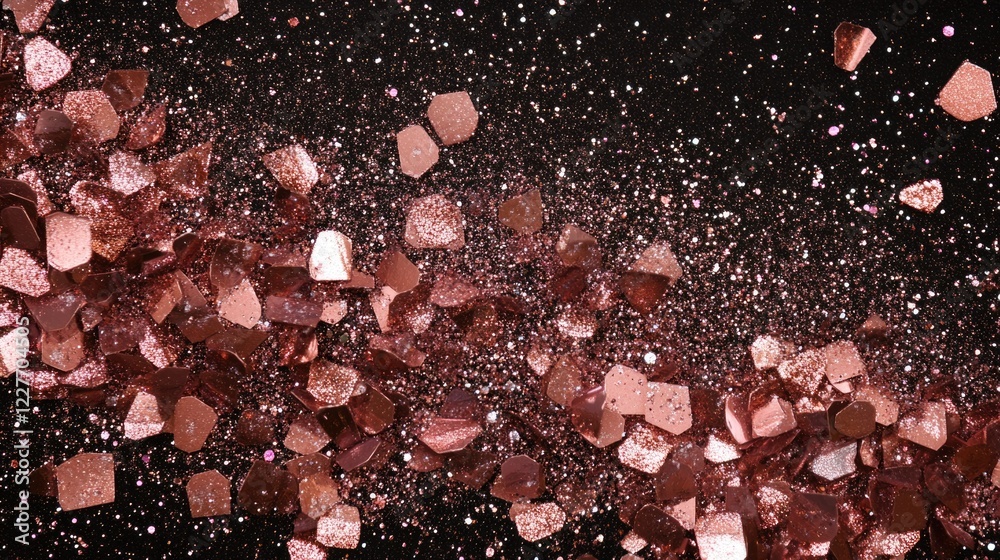 Poster rose gold glitter and confetti creating a sparkling bokeh effect on a dark brown background ideal fo