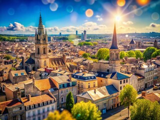 Fototapeta premium Bordeaux Cityscape: Panoramic View from Pey-Berland Tower, Sunny Day