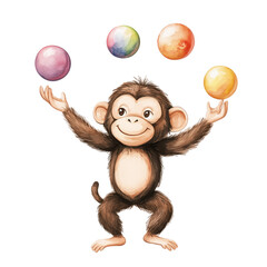 Cute Monkey Juggling Colorful Balls in a Playful Display of Skill and Entertainment