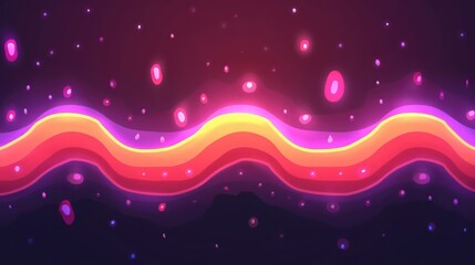Fototapeta premium Vibrant abstract wave pattern with glowing elements against a dark cosmic background