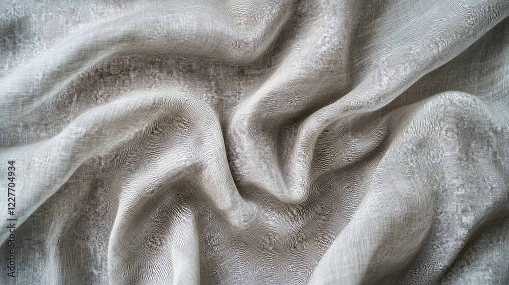 Poster Elegant light gray fabric draped with soft creases showcasing detailed texture and movement for textile or design background use