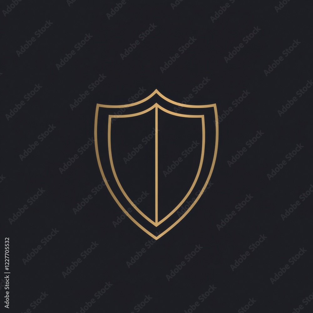 Aufkleber simple gold outline of a shield symbol representing security and protection on a dark background. ge