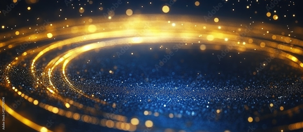 Aufkleber Blue and gold abstract circular background with bokeh lights creating a nostalgic holiday atmosphere and empty copyspace for text