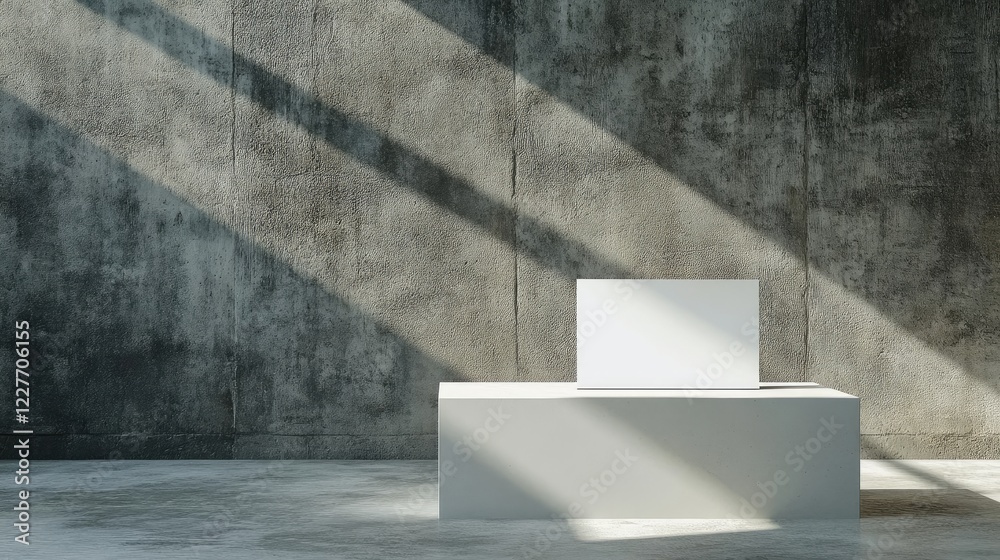 Poster minimalist business card mockup displayed on a concrete wall with soft natural light and clean lines