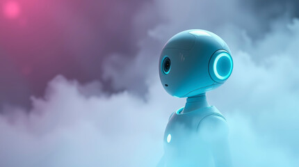 Robot in a hazy landscape