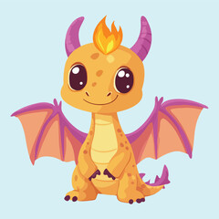 Cute Cartoon Dragon With Fire Wings vector illustration 